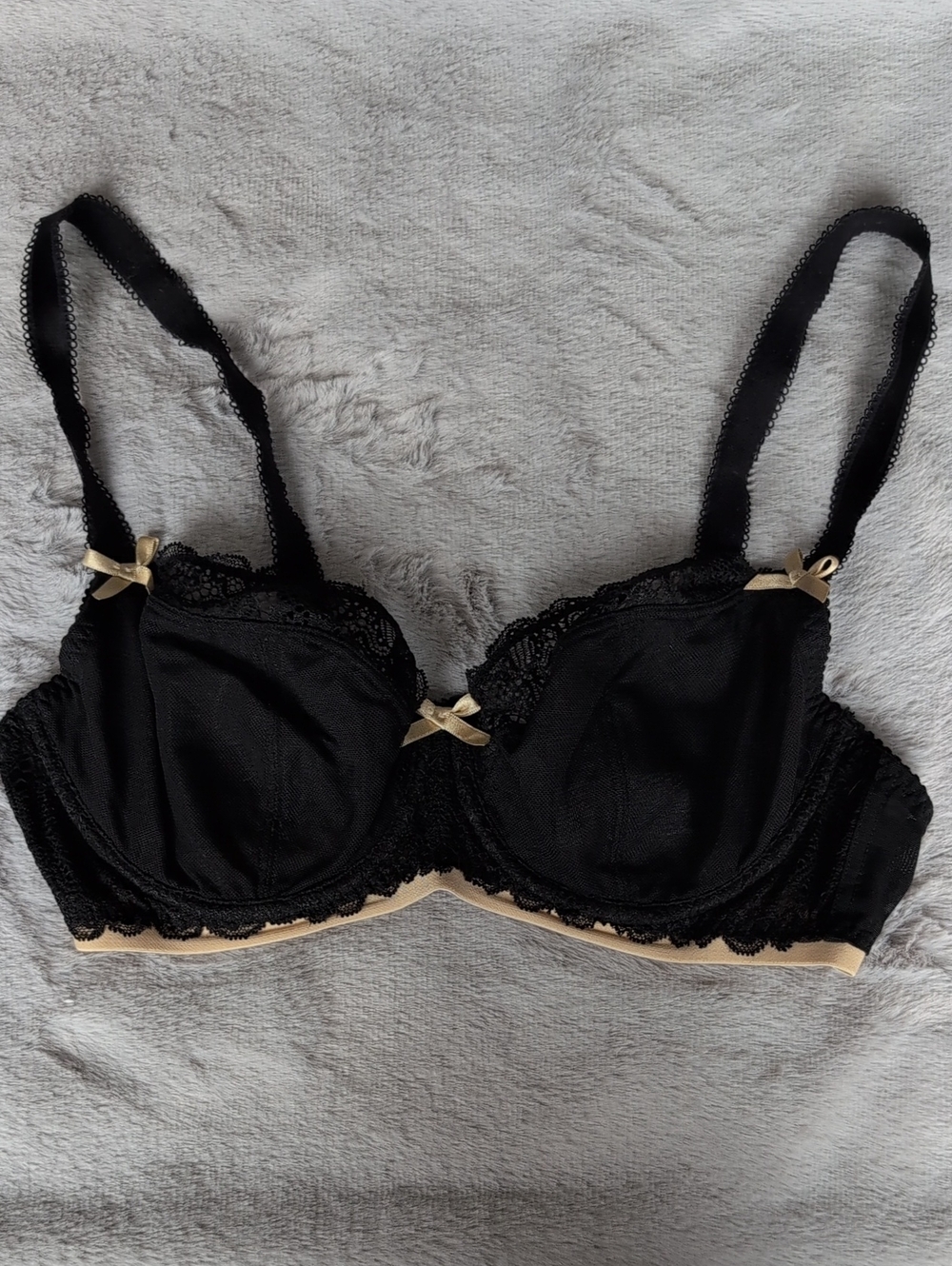Elegant Black Lace Underwire Bra with Golden Trim - Women Intimates